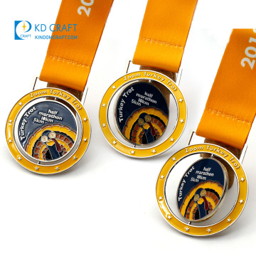 Diseño único logotipo personalizado spinner deporte medallón metal 3D ahuecado esmalte deportes medalla giratoria personalizada para recuerdo